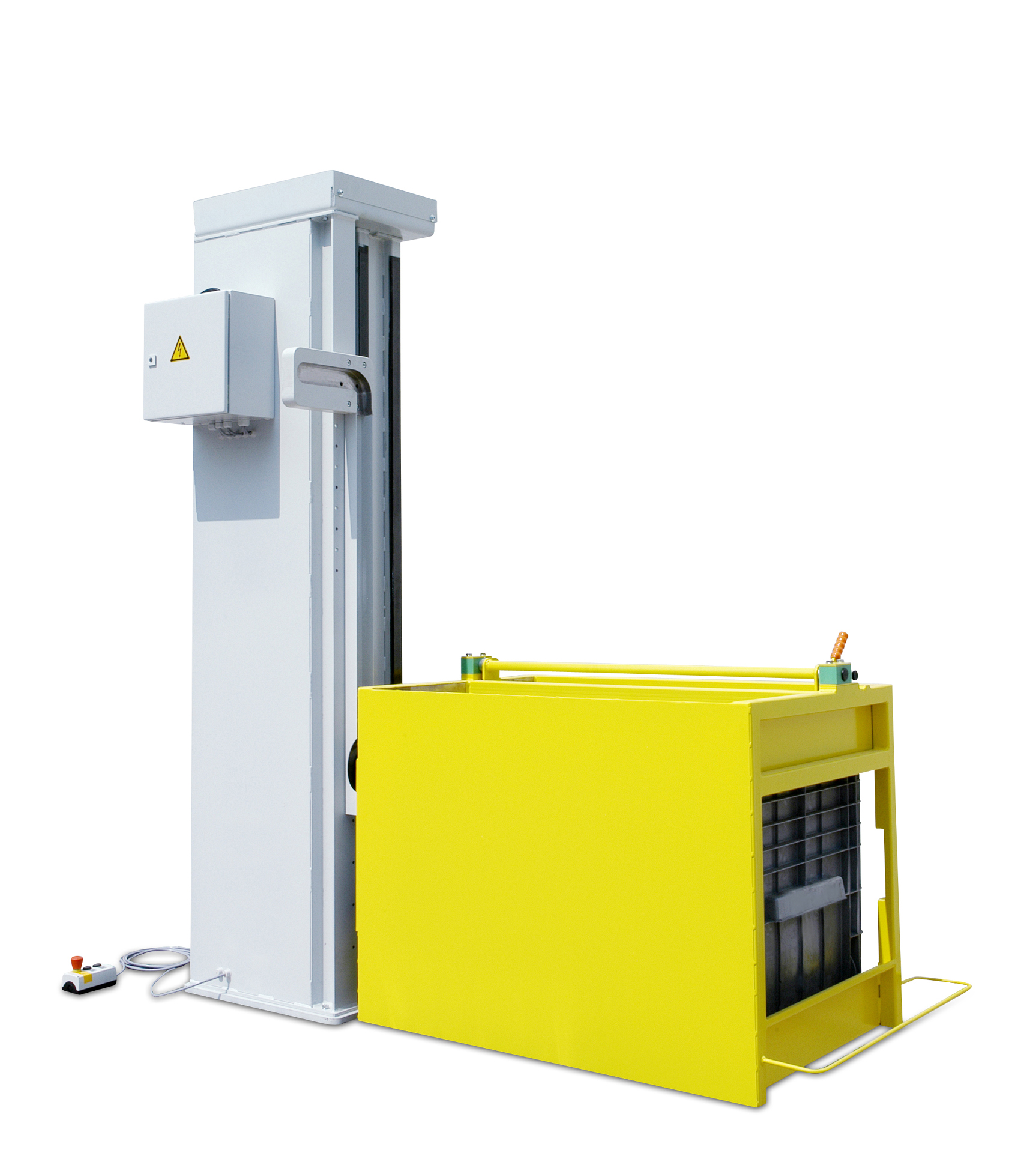 Die Hebe Kipp System Vorrichtung vom Hersteller Leiritz Maschinenbau ermöglicht eine sichere Zuführung von Schüttgut und Kleinteilen im Produktionsablauf.