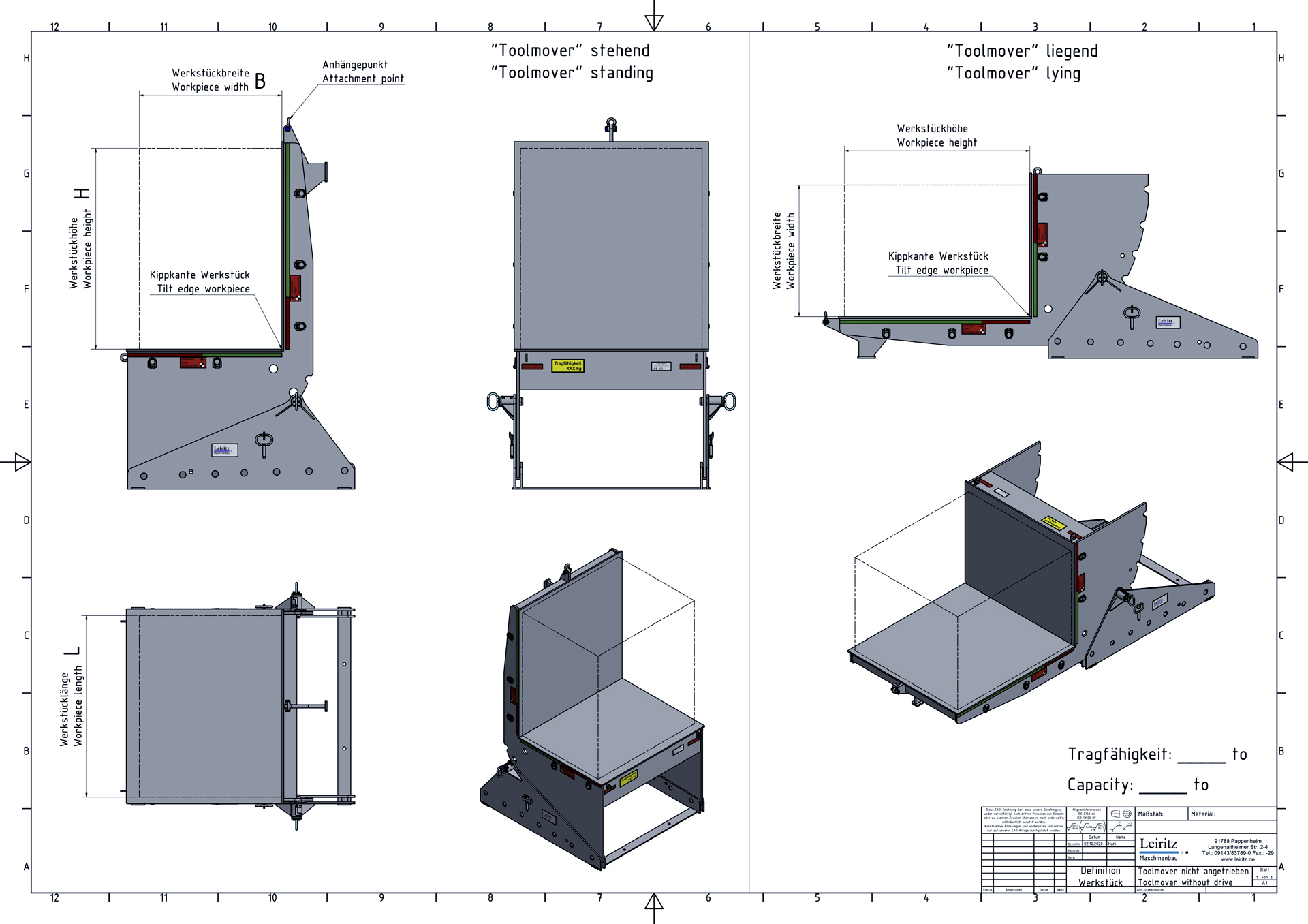 Toolmover data sheet without drive from Leiritz Maschinenbau.