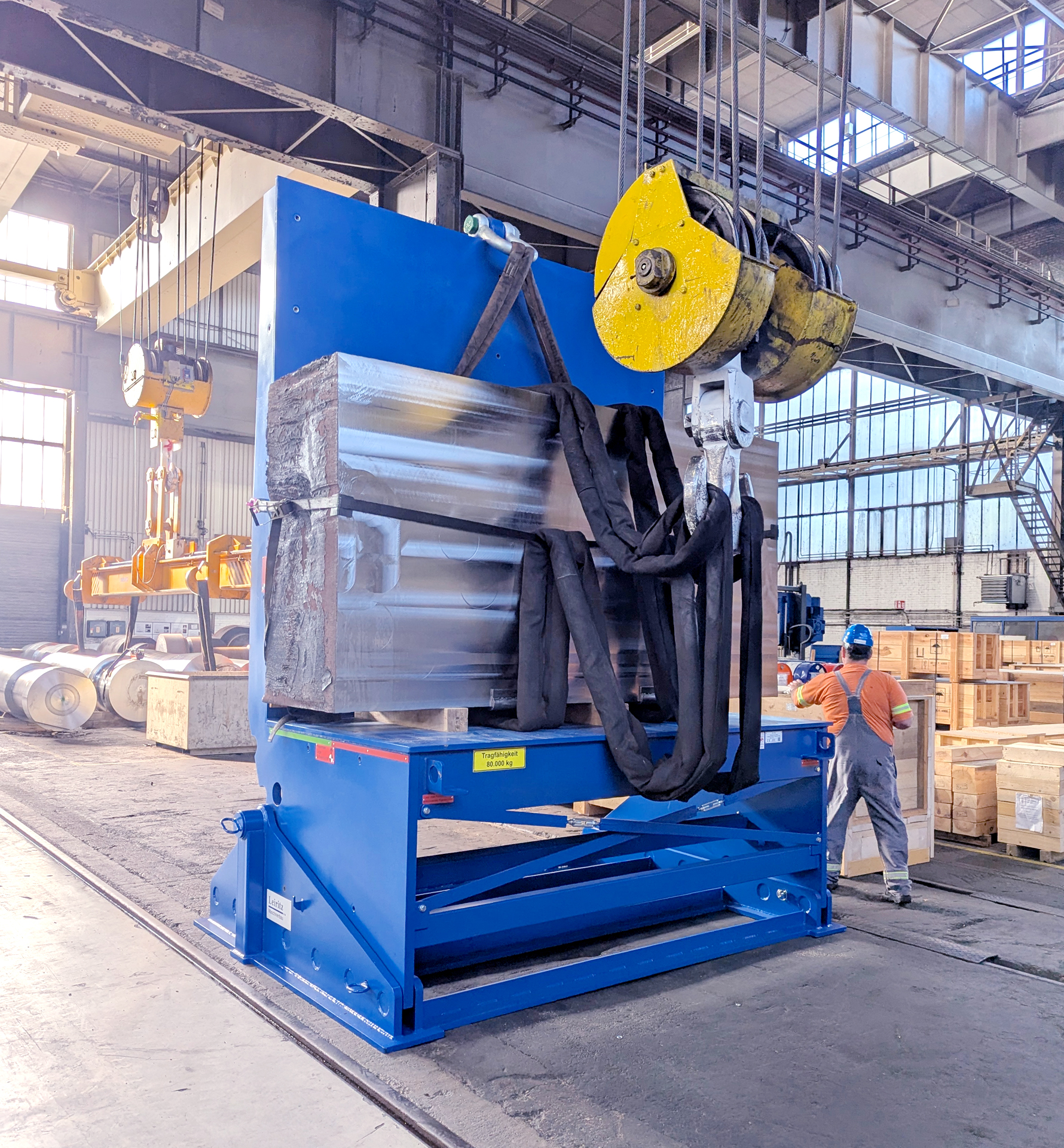 Der Wendetisch von Leiritz ist besonders für das Wenden von sehr schweren Metallbauteilen konstruiert..